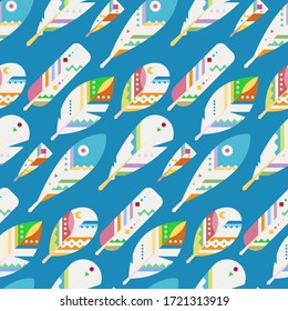 Seamless boho pattern with ethnic tribal feathers, modern vector illustration, for wallpaper, web page background, greeting cards, fabric print
