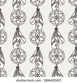 Patrón de boho sin soldadura con plumas tribales étnicas, ilustración vectorial moderna, para papel de pared, fondo de página web, tarjetas de felicitación, impresión de tela