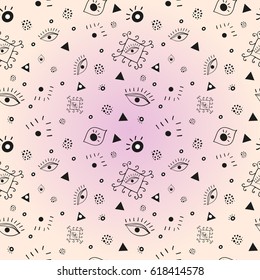 Seamless boho pattern with eyes. Minimalism and 80s style