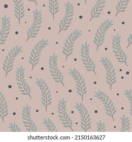 Seamless boho pattern with leaves on a pink background. Cute background for scrapbooking, floral wallpaper, pattern for women s fabric. Vector plant background.