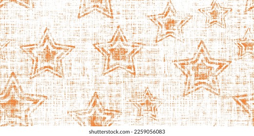 Seamless boho pattern with stars on linen background for tarot, astrology. Magic cosmic sky, abstract esoteric ornament. Vector illustration.