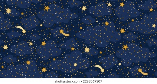 Seamless boho pattern with stars on a blue background