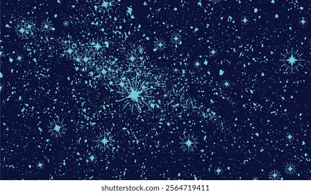 Seamless boho pattern with stars on a blue background, ideal for tarot or astrology. Features a magical cosmic sky and abstract esoteric ornament. Vector illustration design.