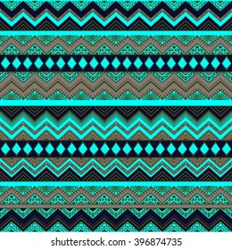 Seamless boho style pattern with aztec ornament. Hand drawn abstract background template for textile, wrapping, post cards etc.