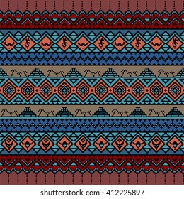 Seamless boho style pattern. Aztec ornament with traditional mexican symbols. Abstract wallpaper with folk motives. Aztec pattern. Ethnic print template for textile and paper. 