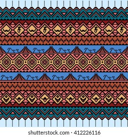 Seamless boho style pattern. Aztec ornament with traditional mexican symbols. Abstract wallpaper with folk motives. Aztec pattern. Ethnic print template for textile and paper. 