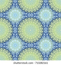 Seamless boho syle pattern with crochet lace round motifs