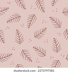 Seamless boho winter pattern with fir branches. 