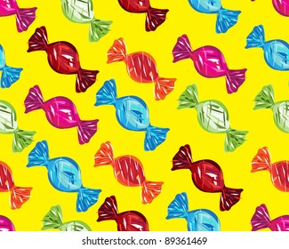 seamless boiled sweets on yellow background