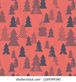 Seamless Bold Abstract Dark Pattern Christmas Tree Coral Background Vector Pattern