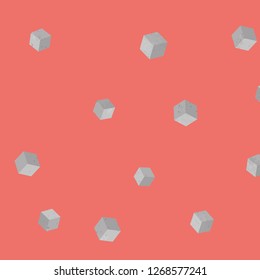 Seamless Bold Abstract Gray 3D Architecture Concrete Dice Coral Background Vector Pattern