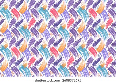 A seamless bold abstract pattern with expressive watercolor strokes in coral, teal, and violet. Perfect for fashion fabrics, posters, branding, and creative stationery. Modern and energetic.