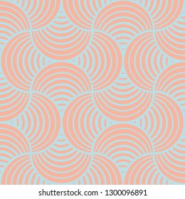 Seamless Bold Abstract Striped Pale Coral Petals Living Pale Blue Background Two-Tone Vector Pattern