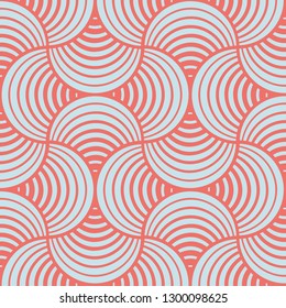 Seamless Bold Abstract Striped Pale Blue Petals Coral Background Two-Tone Vector Pattern