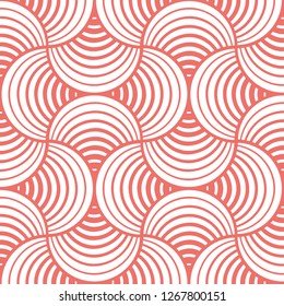 Seamless Bold Abstract Striped White Petals Coral Background Two-Tone Vector Pattern