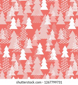 Seamless Bold Abstract White Gray Pattern Christmas Tree Coral Background Vector Pattern