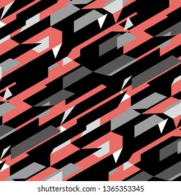 Seamless Bold Diagonal Abstract Stripes Coral Black White Gray Background Vector Pattern