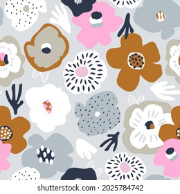 Seamless bold floral pattern in modern style. Creative flower minimalistic texture with. Great for fabric, textile vector illustration.