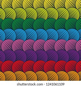 Seamless Bold Horizontal Stripes Nine Colors Abstract Striped Petals Deep Blue Background Vector Pattern
