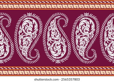 Seamless bold indigo colored traditional Thai art delicate floral pattern in damask style motifs suitable for wallpaper, curtain, clothing, textiles, tiles, blanket and fabric design isolated.