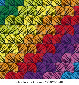 Seamless Bold Nine Colors Diagonal Abstract Petals Deep Blue Background Vector Pattern