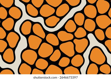 Seamless Bold orange patches outlined in black with cream divisions, mimicking clownfish skin pattern.