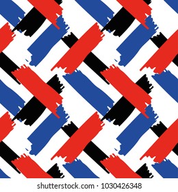 seamless bold plaid pattern with wide brushstrokes and thin stripes hand painted in bright 
