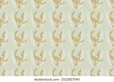 Seamless bold tradition Thai art ideal swan pattern in damask style motifs suitable for wallpaper, curtain, clothing, textiles and fabric. Files illustration vector archive eps.