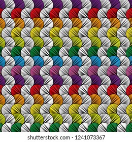 Seamless Bold Vertical Horizontal Stripes Rainbow Colors Abstract Petals Deep Blue Background Vector Pattern