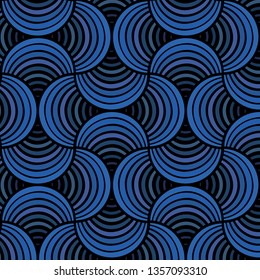 Seamless Bold Violet Blue Abstract Striped Petals Black Background Vector Pattern