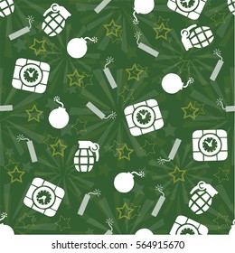 seamless  bomb pattern on green background