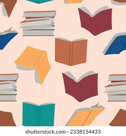 Seamless book background. Open books flying. Hand drawn back to school knowledge concept