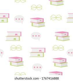 Seamless  book with icons school pattern 