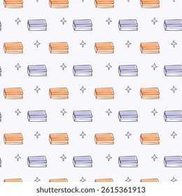 Seamless book pattern with orange and purple tones on white
