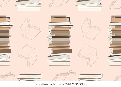 Seamless book stacks background. Hand drawn back to school knowledge concept