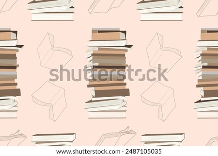 Seamless book stacks background. Hand drawn back to school knowledge concept