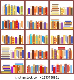 Seamless bookshelf isolated vintage pattern flat design vector illustration