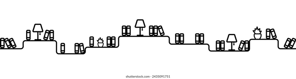 Seamless bookshelves background vector. Library, study books on the shelves. Simple linear style of library interior. black bookshelves.