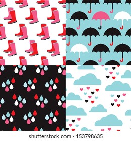 Seamless boots and umbrella rain illustration background pattern set in vector