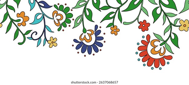 Seamless border with abstract floral print, vector illustration