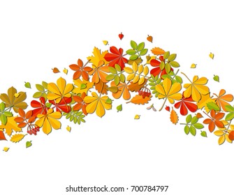 Seamless border Autumn falling leaf isolated on white background. Art vector illustration.