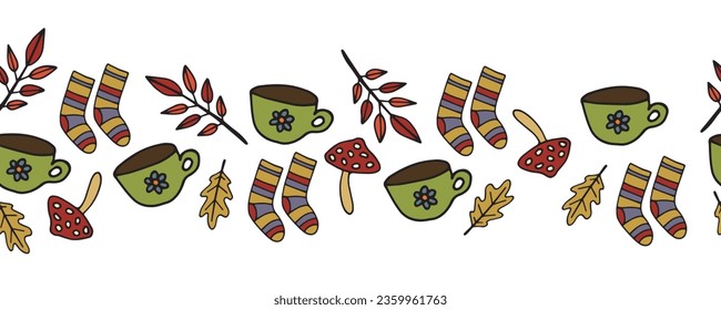 Borde transparente, ilustración de otoño. Vector, dibujo a mano.