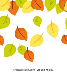 Seamless border of autumn leaves and falling