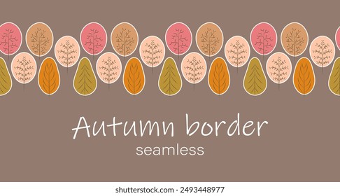 Seamless border with autumn trees, autumn background and card.