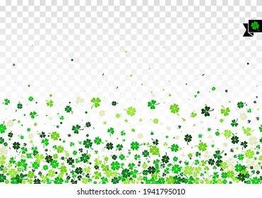 Seamless border background with four leaved green clover and shamrock for Saint Patrick's Day greeting isolated on white transparent background. Vector illustration