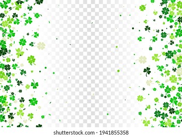 Seamless border background on vertical with green clover and shamrock for Saint Patrick's Day greeting isolated on white transparent background. Vector illustration