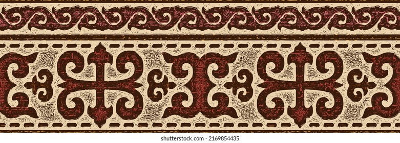 Seamless border, banner. Ethnic background on the theme of Turkic art, vector design.