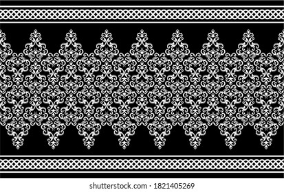 Seamless border with baroque elements, chains on a black  background. EPS10 Illustration.