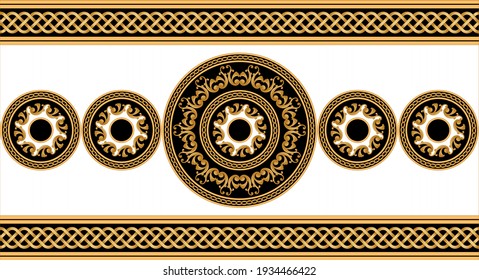 Seamless border with  baroque floral elements, chains on a black white background. EPS10 Illustration.