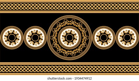 Seamless border with  baroque floral elements, chains on a black white background. EPS10 Illustration.